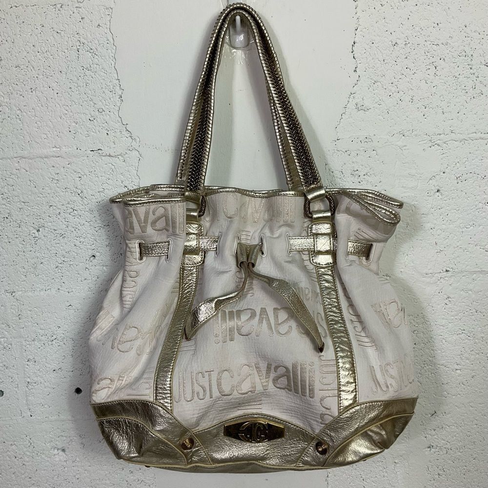 Roberto Cavalier Just Cavali Vintage Metallic Logo Tote Shoulder Bag